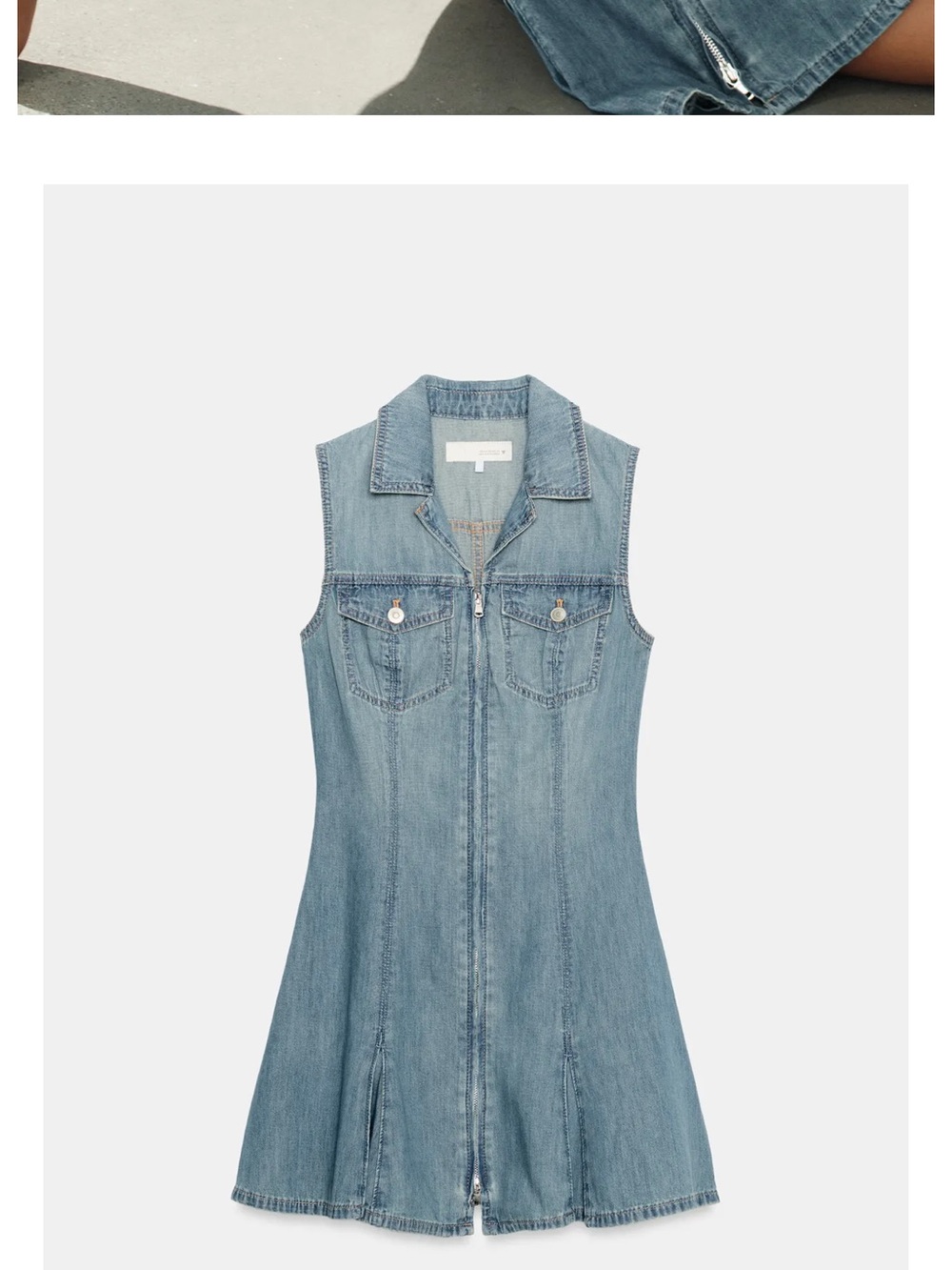 Zara Light Blue Sleeveless Denim Zip-Front Mini Dress